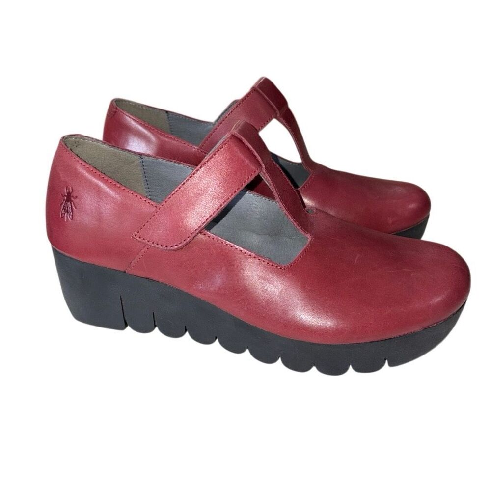 Fly London Mary Jane Shoes Women 9 Red Leather Wedge